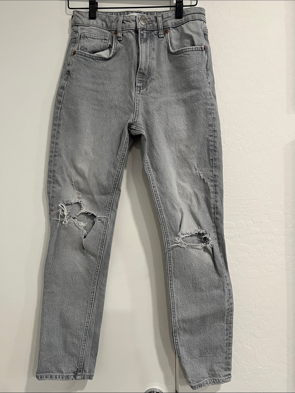 Zara Women's Light Gray Distressed Boot Cut Jeans